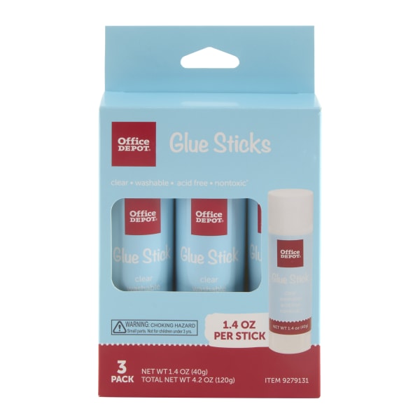 Office Depot Brand Glue Sticks, 1.4 Oz, Clear, Pack Of 3 Glue Sticks