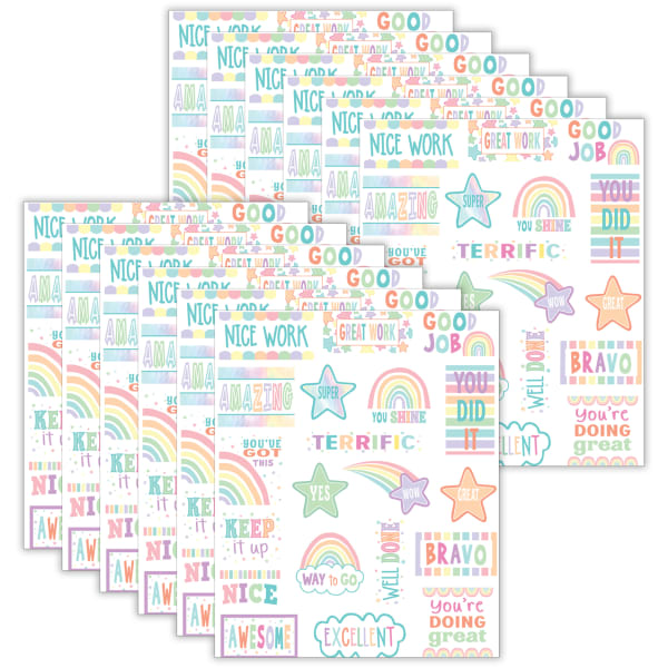 Teacher Created Resources Stickers, Pastel Pop, 120 Stickers Per Pack, Set Of 12 Packs