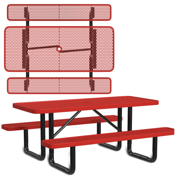 Leisure Craft Rectangle Outdoor Picnic Table, 29-11/16inH x 72inW x 62inD, Black/Red