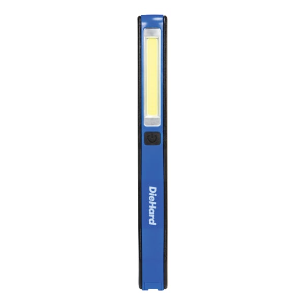 DieHard 200-Lumen Water-Resistant COB LED Rechargeable Pen Light with Clip, 7-5/16in x 13/16in, Blue