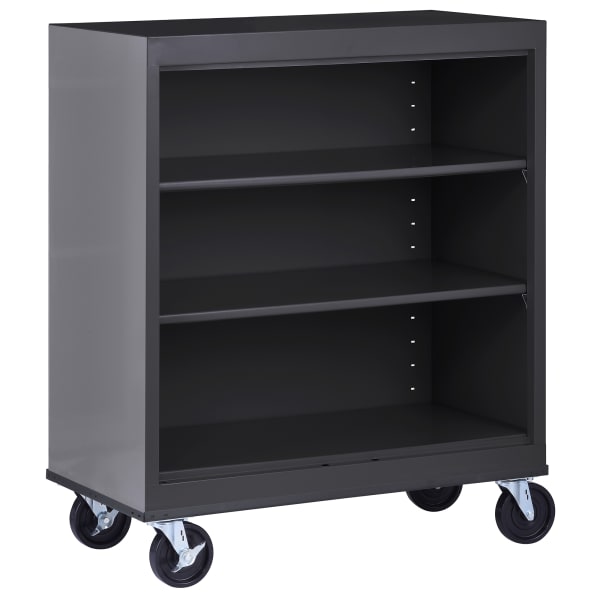 Sandusky Mobile Welded Steel Bookcase, 3-Shelf, 42inH x 36inW x 18inD, Black