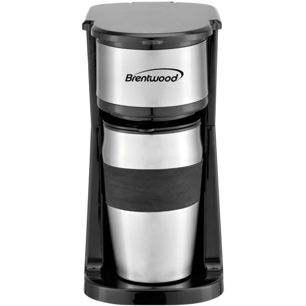 Brentwood 700-Watt 1.75-Cup Single-Serve Portable Coffee Maker With 14 Oz Travel Mug, Black