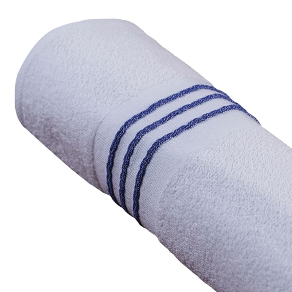 Splash Trio Pool Towels, 35in x 70in, White/Blue Toruga Stripes, Pack Of 24 Towels
