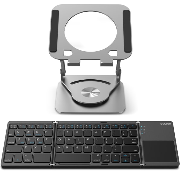 Delton F75/SW60 Bluetooth Foldable Computer Keyboard and Adjustable Tablet Stand, Black/Silver, Total Qty 1