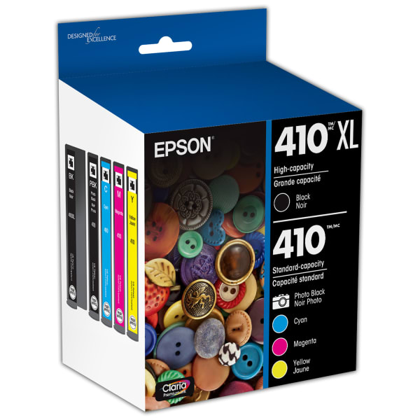 Epson 410XL Claria Premium Black; Photo Black; Cyan; Magenta; Yellow Ink Cartridges, Pack Of 5, T410XL-BCS