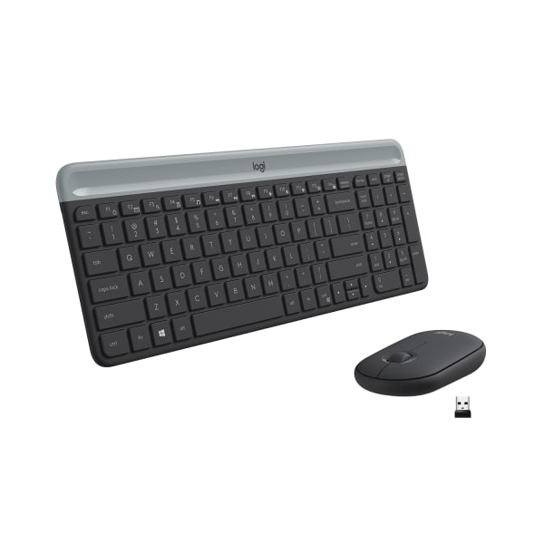 Logitech Wireless Keyboard & Mouse, Straight Full Size Keyboard, Graphite, Ambidextrous Optical Mouse, MK470 Slim