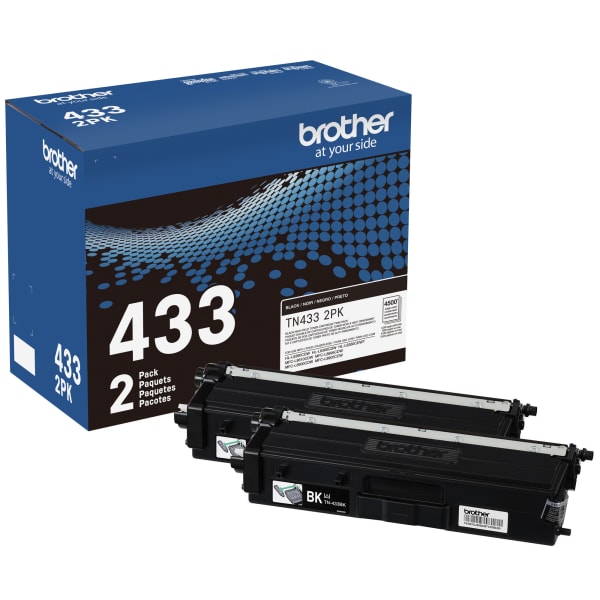 Brother TN-433 Black High Yield Toner Cartridges, Pack Of 2, TN-433BK