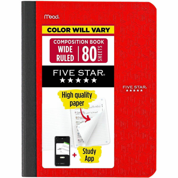 Mead Wide Ruled Composition Book - 80 Sheets - Sewn - Assorted Plastic Cover - 950033