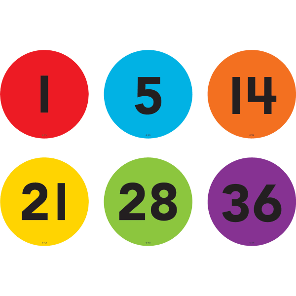 Teacher Created Resources Spot On Numbers 1-36 Floor Markers, 4in, Multicolor, Set Of 36 Markers