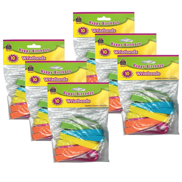Teacher Created Resources Happy Birthday 2 Wristband Pack, 10 Per Pack, Set Of 6 Packs