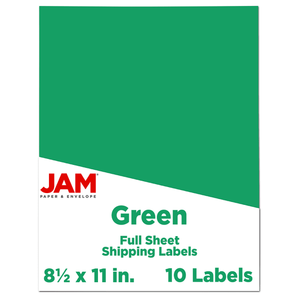JAM Paper Full-Page Mailing And Shipping Labels, Rectangle, 8 1/2in x 11in, Lime Green, Pack Of 10