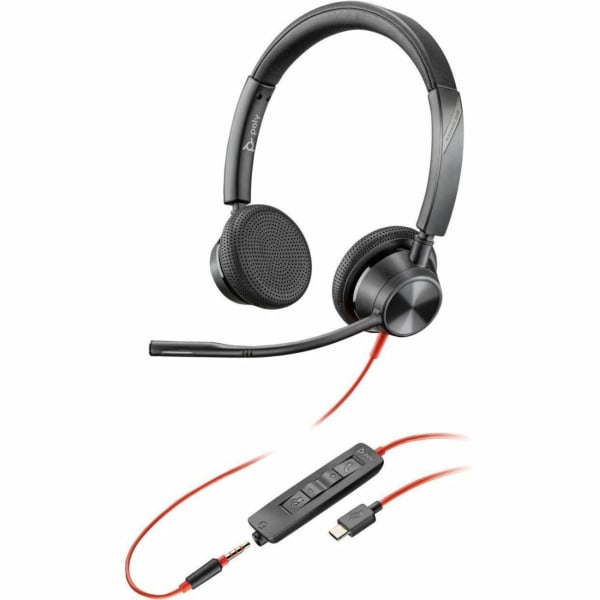Poly Blackwire 3325 Stereo USB-C Headset +3.5mm Plug +USB-C/A Adapter - Stereo - USB Type C, Mini-phone (3.5mm) - Wired - 32 Ohm - On-ear - Binaural - Ear-cup - 7 ft Cable - Omni-directional Microphone - Black