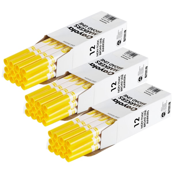 Crayola Bulk Markers, Conical Tip, Yellow, 12 Per Pack, Set Of 3 Packs