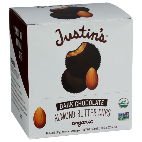 Justins Nut Butter Cups, Organic Almond Butter Dark Chocolate, 1.4 Oz, Total Qty 12