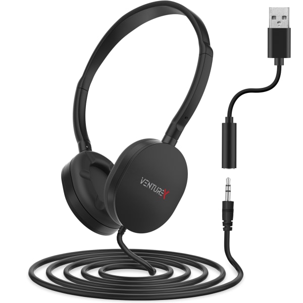 VentureX K22 Wired Kids Headset, 3.5mm/USB-A/Stereo, Black, Total Qty 1