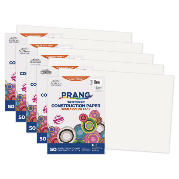 Prang Construction Paper, Medium Weight, 12in x 18in, White, 50 Sheets Per Pack, Set Of 5 Packs