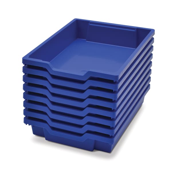 Gratnells Shallow F1 Tray, Heavy Duty School, Industrial & Utility Bins, 12.3in x 16.8in x 3in, Royal Blue, Pack Of 8