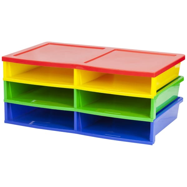 Storex Quick Stack 6-Compartment Literature Organizer, 11-3/4inH x 20-3/8inW x 15-5/8inD, Multicolor