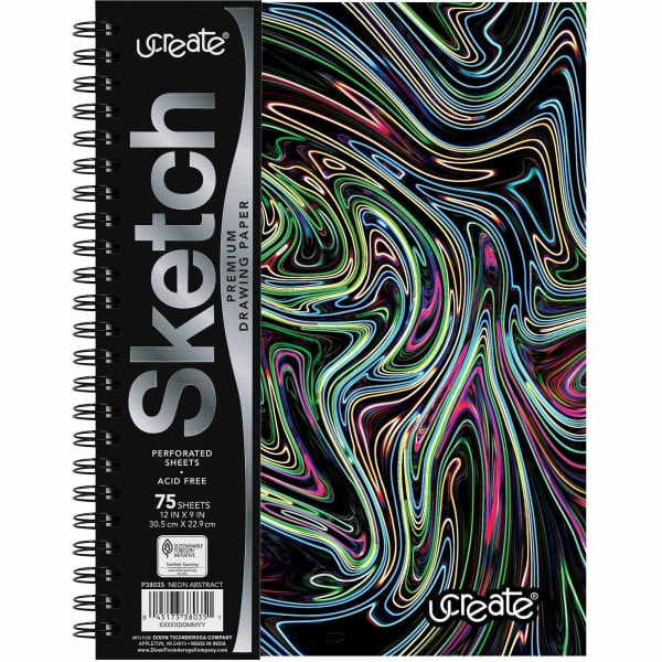 Pacon Fashion Sketch Book - 75 Pages - Spiral - 120 g/m2 Grammage - 9inx6in Sheet Size - Neon Neon Squiggles Cover - Acid-free, Perforated, Durable