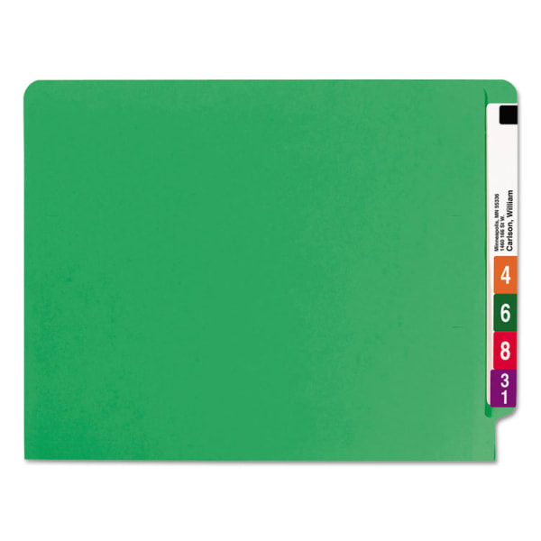 Smead Color End-Tab Folders, Straight Cut, Letter Size, Green, Box Of 100