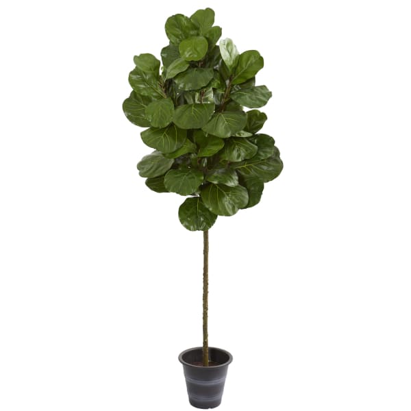 Nearly Natural 6-1/2ftH Fiddle Leaf Artificial Tree With Decorative Planter, 6-1/2ftH x 21inW x 21inD, Black/Green