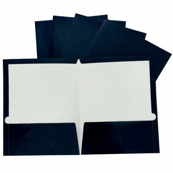 Business Source Letter Pocket Folder - 8 1/2in x 11in - 100 Sheet Capacity - 2 Internal Pocket(s) - Card Paper - Navy - 25 / Box