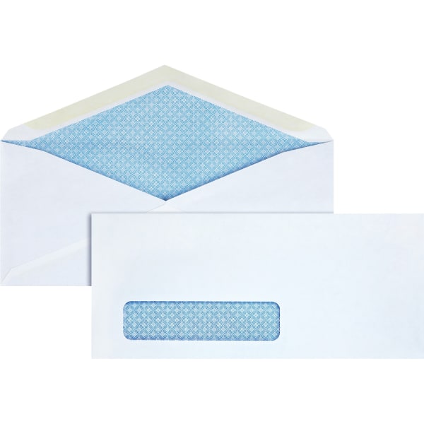 Business Source No. 10 Tinted Diagonal Seam Window Envelopes - Security - #10 - 9 1/2in Width x 4 1/8in Length - 24 lb - Gummed - White - Wove - 500 / Box