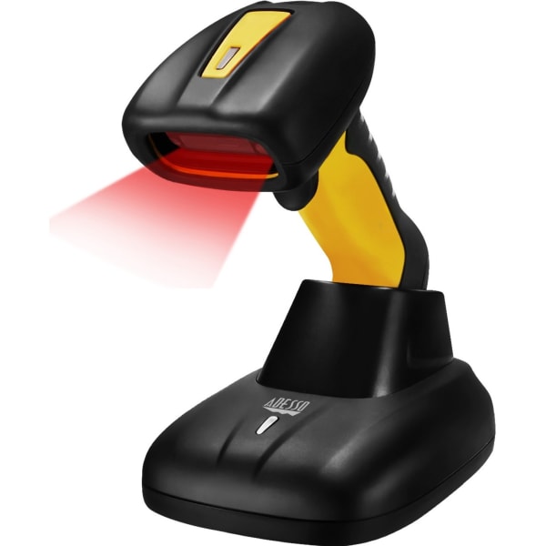 Adesso NuScan 4100B Bluetooth Antimicrobial Waterproof CCD Barcode Scanner - Wireless Connectivity - 200 scan/s - 12in Scan Distance - 1D - LED - CCD - Bluetooth - USB - Yellow, Black - IP67 - Industrial, Hospitality, Warehouse, Library, Retail