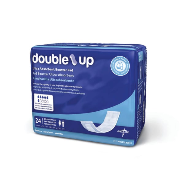Medline Capri Double-Up Disposable Incontinence Liners, 3 1/2in x 11 1/2in, White, 24 Liners Per Bag, Case Of 8 Bags