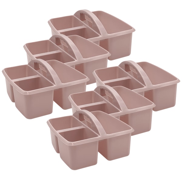 Teacher Created Resources Plastic Storage Caddies, 5-1/4inH x 9-1/4inW x 9inD, Light Mauve, Pack Of 6 Caddies