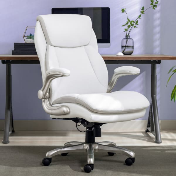 Serta Smart Layers Brinkley Ergonomic Bonded Leather High-Back Executive Office Chair, White/Silver