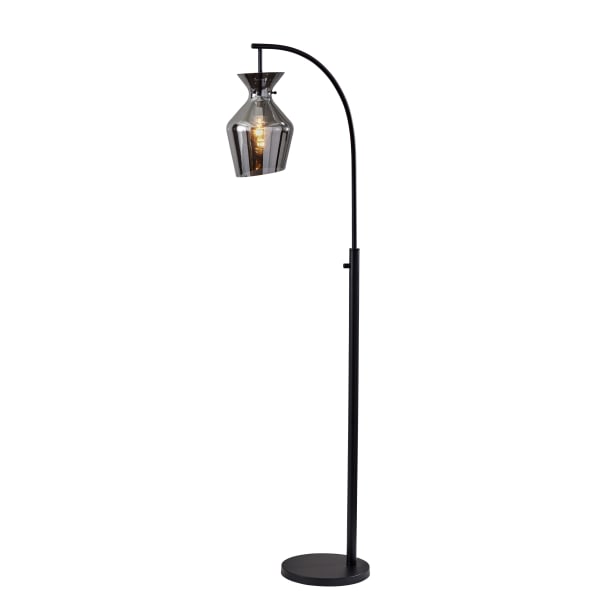 Adesso Tate Floor Lamp, 65inH, Mirrored Smoked Glass Shade/Black Base