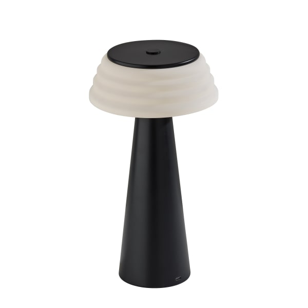 Adesso Jacky Cordless LED Indoor/Outdoor Table Lamp, 12-1/2inH, White Shade/Black Base