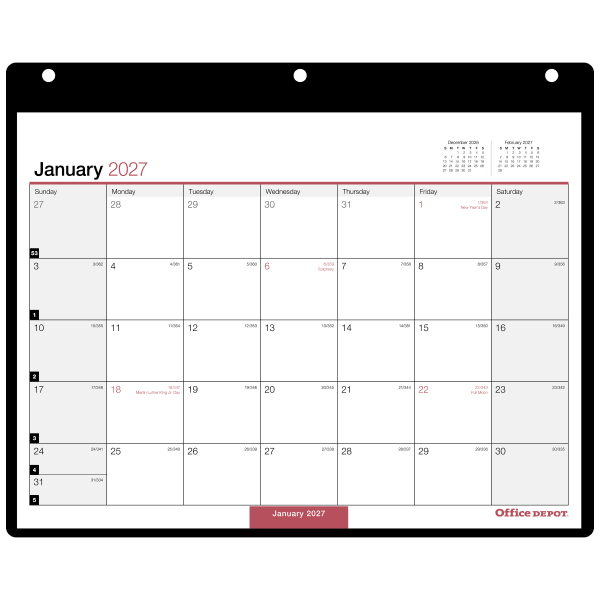 Office Depot Brand Monthly Desk Wall Calendar, 11in x 8in, White, January 2027 to December 2027, OD20120027