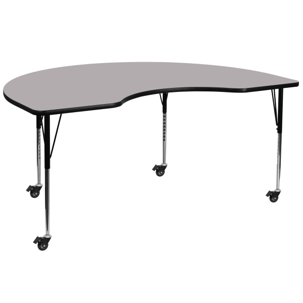 Flash Furniture Mobile Height Adjustable Thermal Laminate Kidney Activity Table, 30-3/8inH x 48ft"W x 96ftL, Gray