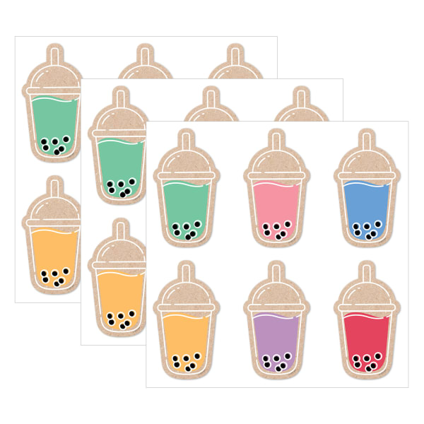 Creative Teaching Press Designer Cut-Outs, 6in, Krafty Pop! Boba Cups, 36 Cut-Outs Per Pack, Bundle Of 3 Packs