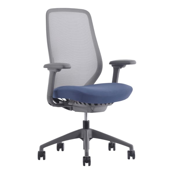 WorkPro 6000 Series Multifunction Ergonomic Mesh/Fabric High-Back Executive Chair, Gray Frame/Blue Seat, BIFMA Compliant
