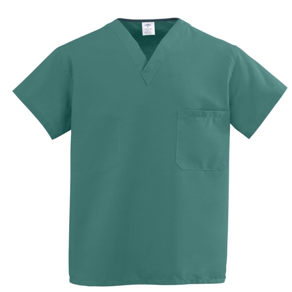 Medline ComfortEase Unisex 1-Pocket Reversible Scrub Top, 4X, Evergreen