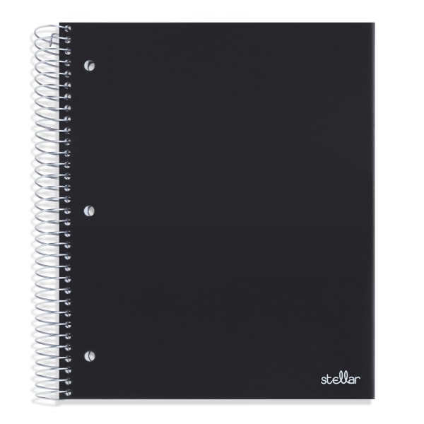 Office Depot Brand Stellar Poly Notebook, 8-1/2in x 10-1/2in, 3 Subject, Wide Ruled, 150 Sheets, Black