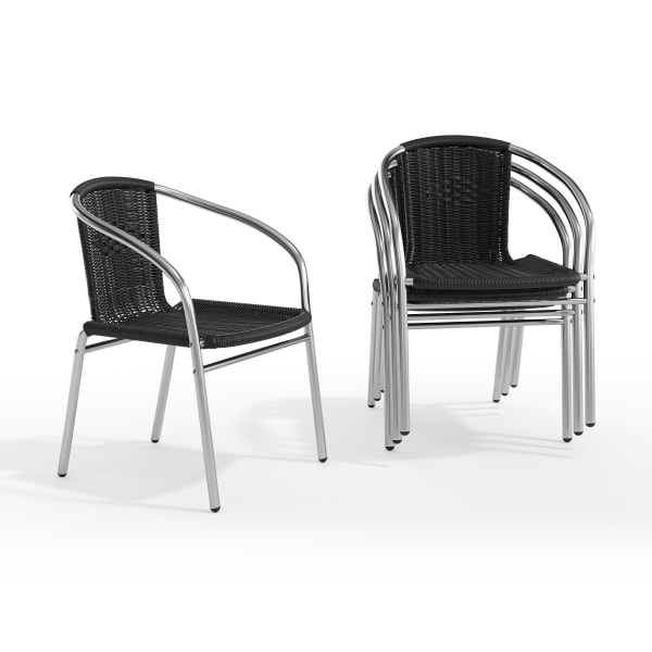 Flash Furniture Lila Rattan Commercial Indoor/Outdoor Restaurant Stack Chairs, Black/Gray, Set Of 4 Chairs
