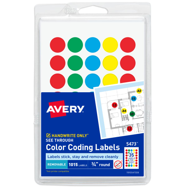 Avery Removable Color-Coding Round Labels, 5473, 3/4in, Assorted Colors, Pack Of 1,015