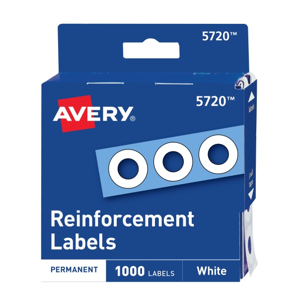 Avery Permanent Self-Adhesive Hole Punch Reinforcement Labels, 1/4in Diameter, White, Pack Of 1,000