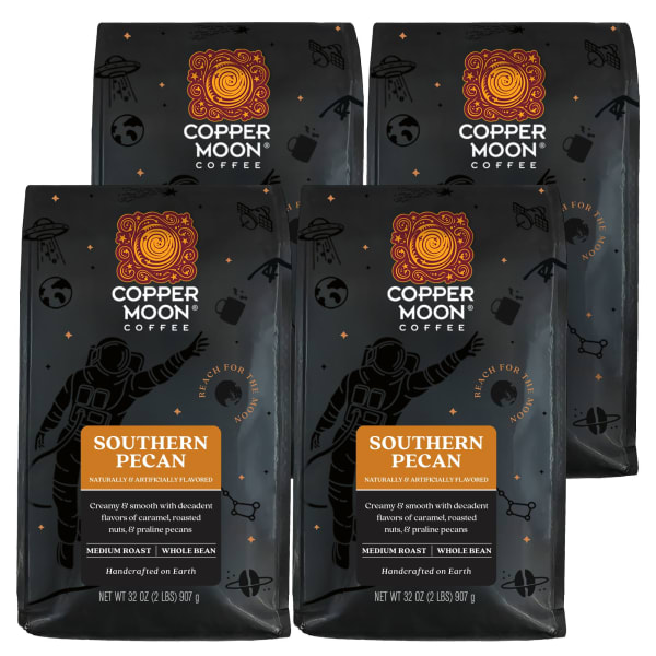 Copper Moon Whole Bean Coffee, Medium Roast, Southern Pecan Blend, 4 Bags (2 lbs Each)