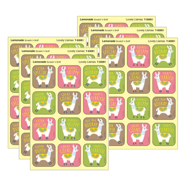 TREND Stinky Stickers, Lovely Llamas, Lemonade Scent, 48 Per Pack, Set Of 6 Packs