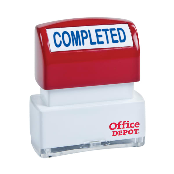 Office Depot Brand Pre-Inked Message Stamp, "Completed", Blue