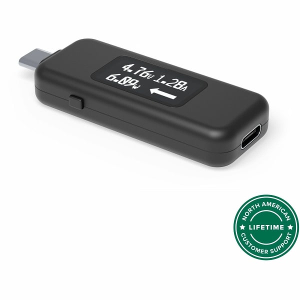 Plugable USB C Power Meter Tester for Monitoring USB-C Connections up to 240W - Digital Multimeter Tester for USB-C Cables, Laptops, Phones and Chargers - Measure Voltage and Amperage. Visualize the Directional Flow of Electrical Current.