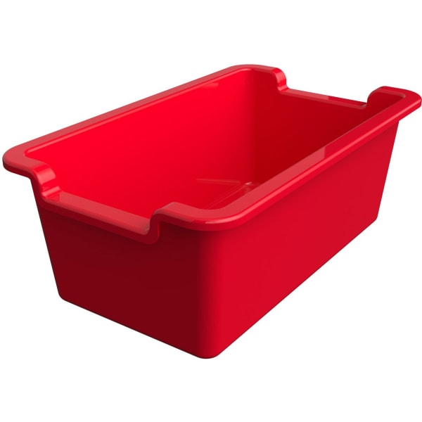 Deflecto Antimicrobial Rectangular Storage Bin - 5.1in Height x 13.2in Width x 8.1in Depth - Antimicrobial, Lightweight, Mold Resistant, Mildew Resistant, Handle, Portable, Stackable - Red - Polypropylene - 1 Each