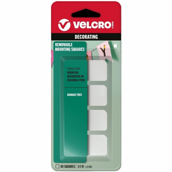 VELCRO Removable Mounting Tape - 0.75in Length x 0.75in Width - White - 80 / Pack