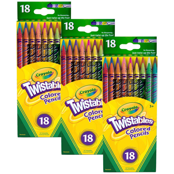 Crayola Twistables Colored Pencils, 18 Per Box, Set Of 3 Boxes