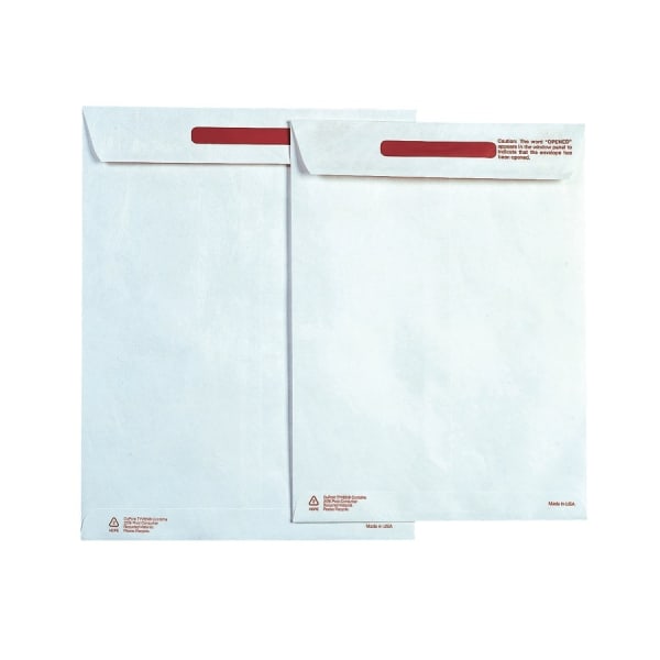 Survivor Tyvek Tamper-Indicator Envelopes, 9in x 12in, Self-Adhesive, White, Box Of 100